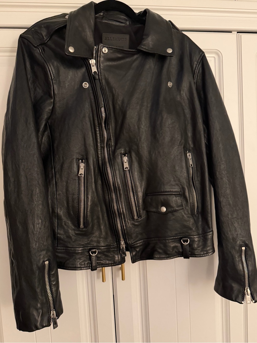 AllSaints Sora Biker Black Lamb Leather Asymmetrical Moto Jacket XL - Picture 5 of 11